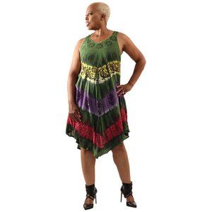 Tie-Dye summer Dress Style #3 100% rayon Free  size (56 in chest, 36in lenght)
